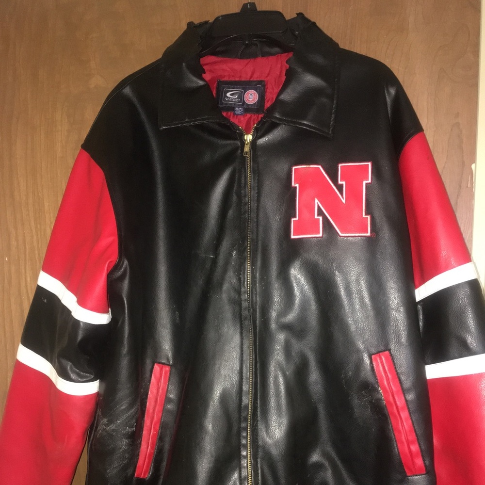 Leather husker varsity jacket